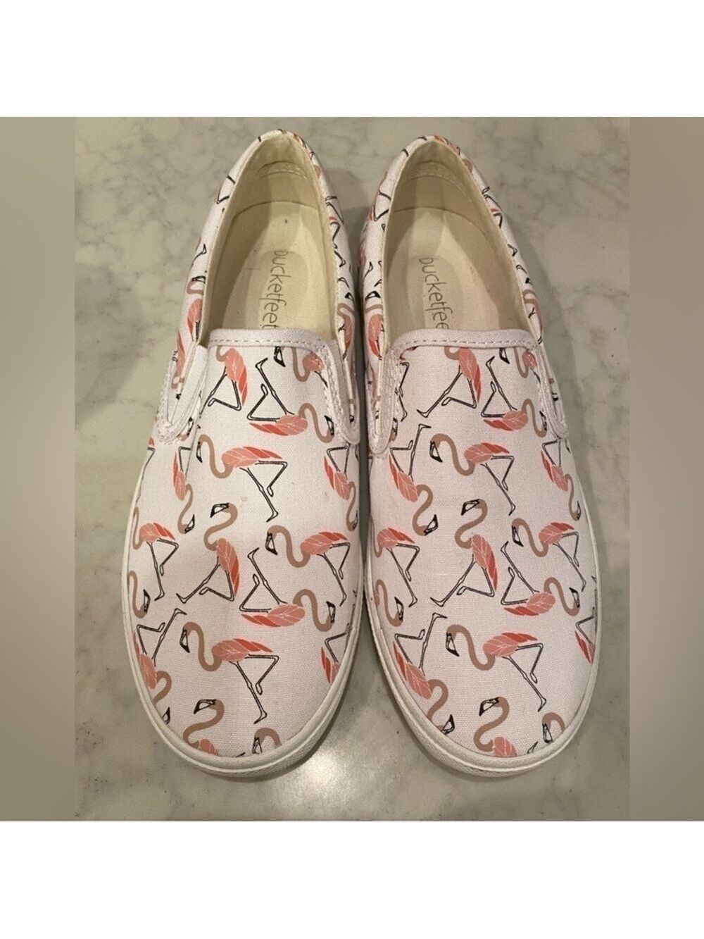 Bucket Feet Flamingo Slide On Canvas Shoes 8